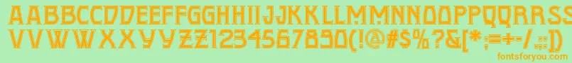 フォントConquistadormannf – オレンジの文字が緑の背景にあります。