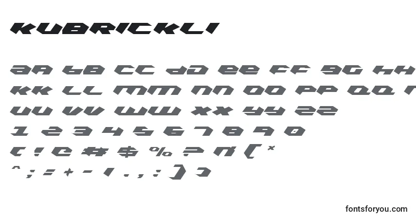 A fonte Kubrickli – alfabeto, números, caracteres especiais