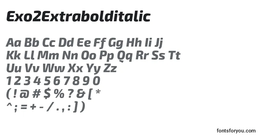 Exo2Extrabolditalicフォント–アルファベット、数字、特殊文字