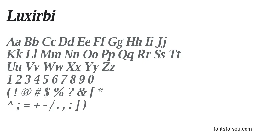 A fonte Luxirbi – alfabeto, números, caracteres especiais