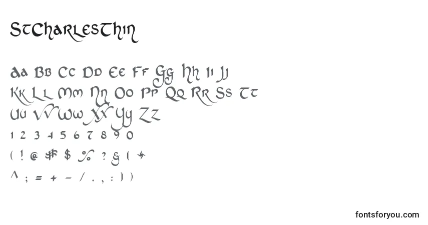 A fonte StCharlesThin – alfabeto, números, caracteres especiais