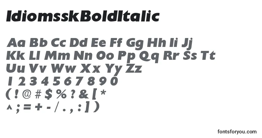 Шрифт IdiomsskBoldItalic – алфавит, цифры, специальные символы