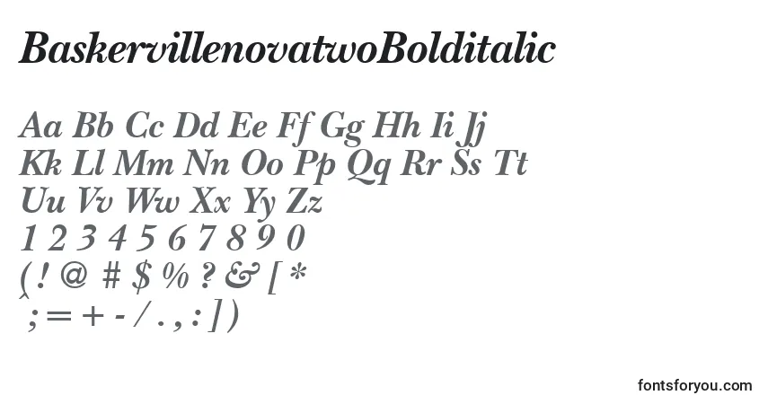 Czcionka BaskervillenovatwoBolditalic – alfabet, cyfry, specjalne znaki