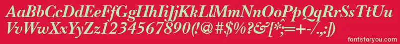Fonte BaskervillenovatwoBolditalic – fontes verdes em um fundo vermelho