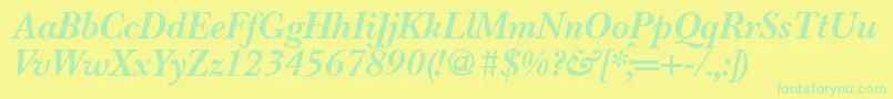 BaskervillenovatwoBolditalic-Schriftart – Grüne Schriften auf gelbem Hintergrund