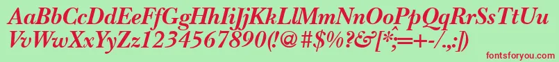 BaskervillenovatwoBolditalic-fontti – punaiset fontit vihreällä taustalla