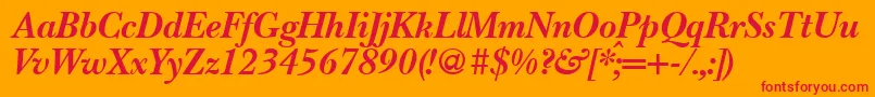 フォントBaskervillenovatwoBolditalic – オレンジの背景に赤い文字