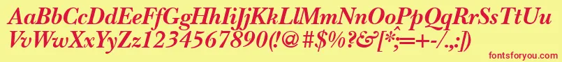 フォントBaskervillenovatwoBolditalic – 赤い文字の黄色い背景