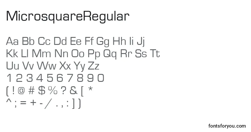 A fonte MicrosquareRegular – alfabeto, números, caracteres especiais