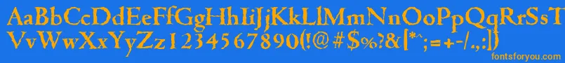 Weitere Informationen zur CambridgerandomBold-Schriftart CambridgerandomBold-Schriftart – Orangefarbene Schriften auf blauem Hintergrund