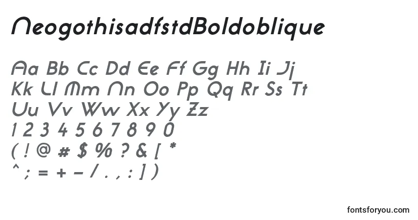 Czcionka NeogothisadfstdBoldoblique – alfabet, cyfry, specjalne znaki