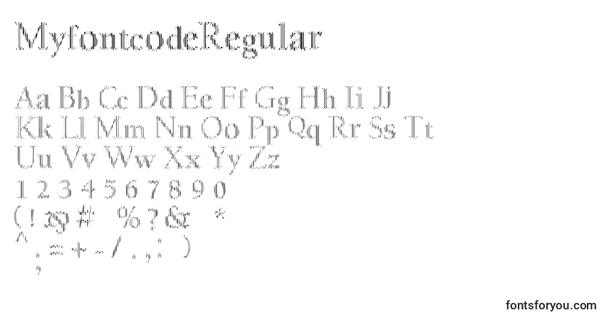 Schriftart MyfontcodeRegular – Alphabet, Zahlen, spezielle Symbole