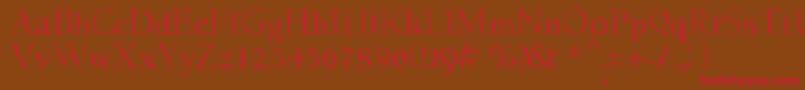 フォントMyfontcodeRegular – 赤い文字が茶色の背景にあります。