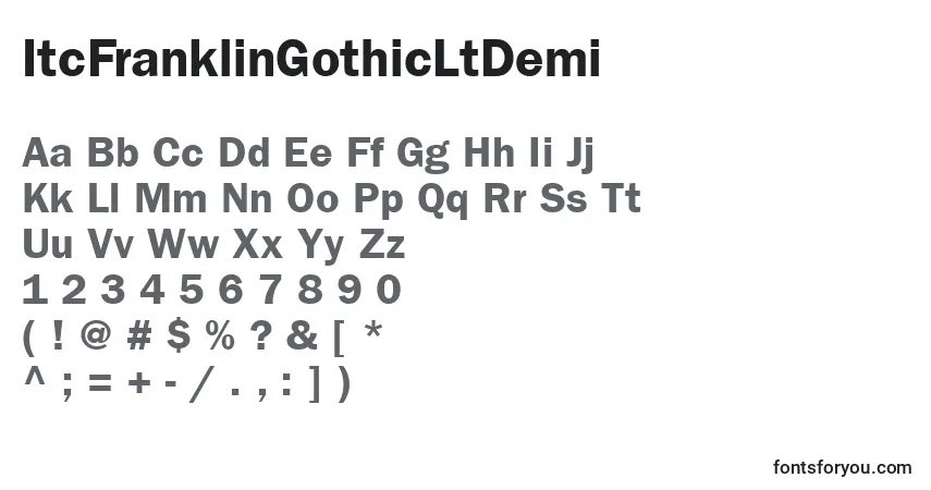 A fonte ItcFranklinGothicLtDemi – alfabeto, números, caracteres especiais