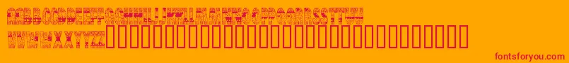 BrinetextPattern-Schriftart – Rote Schriften auf orangefarbenem Hintergrund