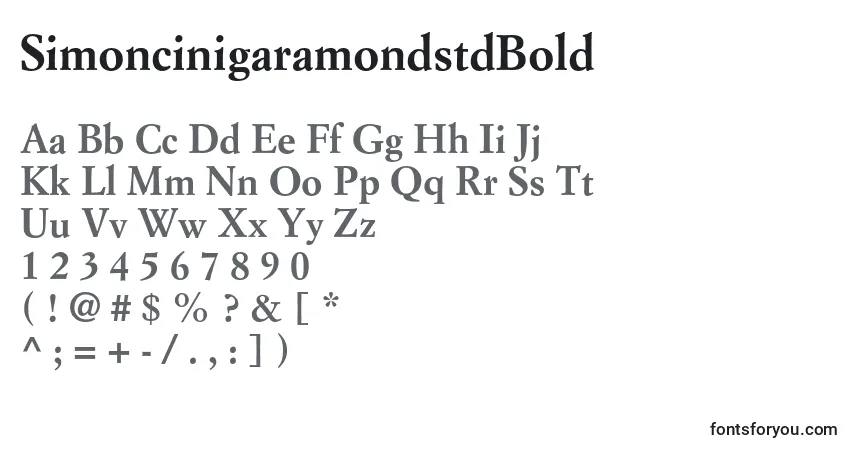 Шрифт SimoncinigaramondstdBold – алфавит, цифры, специальные символы