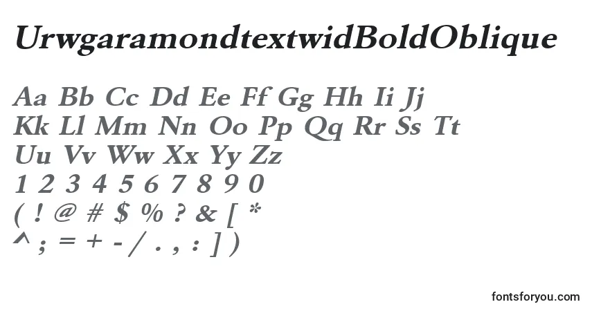 Czcionka UrwgaramondtextwidBoldOblique – alfabet, cyfry, specjalne znaki