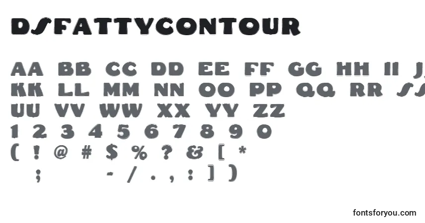 Czcionka Dsfattycontour – alfabet, cyfry, specjalne znaki