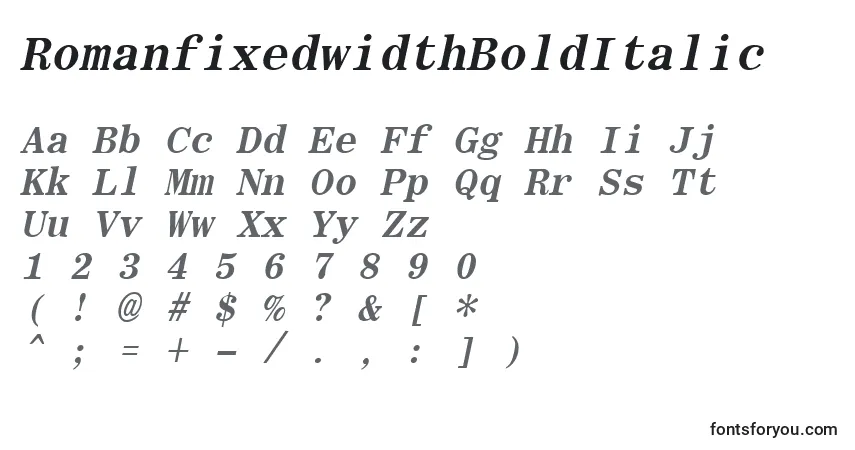 Schriftart RomanfixedwidthBoldItalic – Alphabet, Zahlen, spezielle Symbole