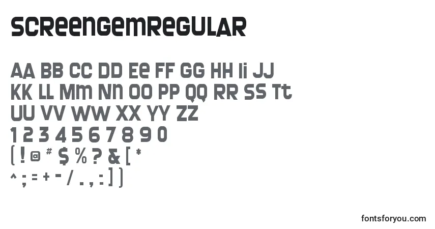 Шрифт ScreengemRegular – алфавит, цифры, специальные символы
