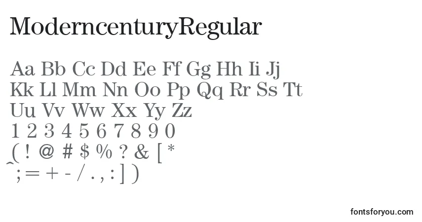 Schriftart ModerncenturyRegular – Alphabet, Zahlen, spezielle Symbole