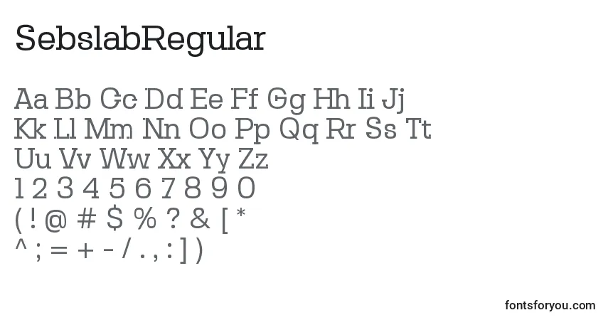A fonte SebslabRegular – alfabeto, números, caracteres especiais