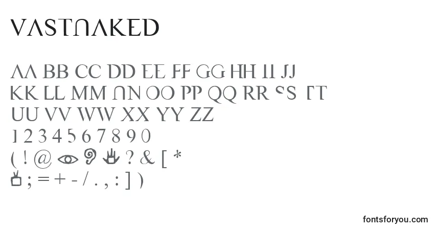 Czcionka VastNaked – alfabet, cyfry, specjalne znaki