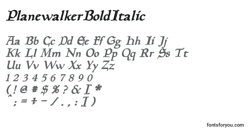 Schriftart PlanewalkerBoldItalic – Alphabet, Zahlen, spezielle Symbole