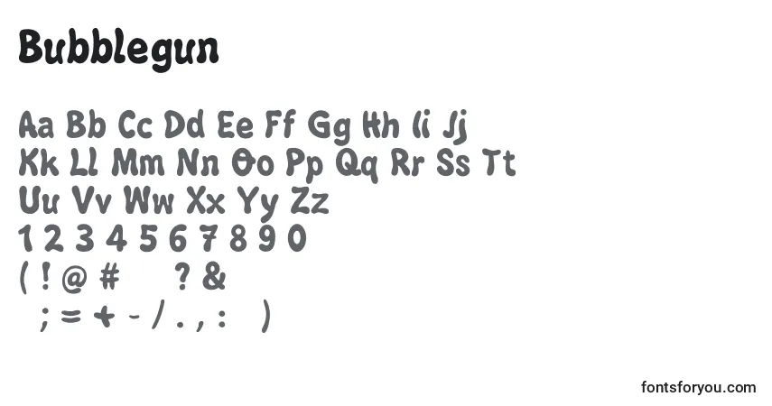 Schriftart Bubblegun – Alphabet, Zahlen, spezielle Symbole