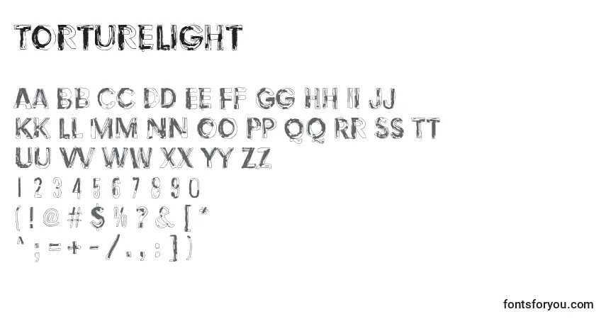 TortureLight-fontti – aakkoset, numerot, erikoismerkit