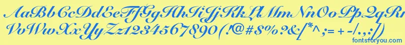 SnellroundhandltstdBlkscr-Schriftart – Blaue Schriften auf gelbem Hintergrund