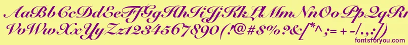 SnellroundhandltstdBlkscr Font – Purple Fonts on Yellow Background