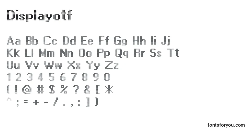 A fonte Displayotf – alfabeto, números, caracteres especiais