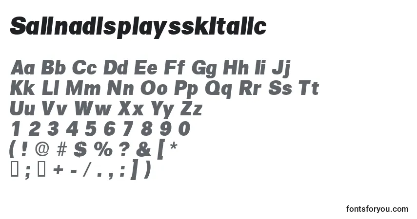 Czcionka SalinadisplaysskItalic – alfabet, cyfry, specjalne znaki
