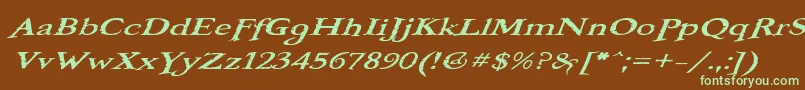 フォントBooterOneOne – 緑色の文字が茶色の背景にあります。