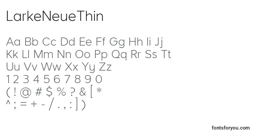 A fonte LarkeNeueThin – alfabeto, números, caracteres especiais