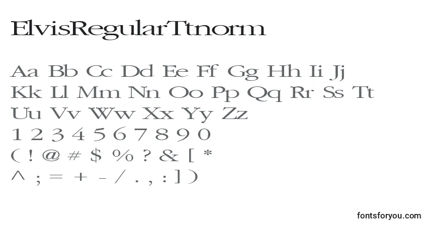 Czcionka ElvisRegularTtnorm – alfabet, cyfry, specjalne znaki