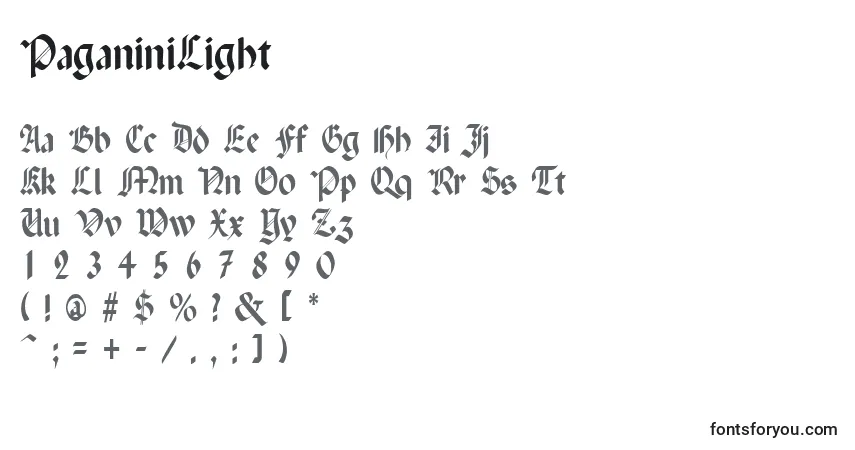 Шрифт PaganiniLight – алфавит, цифры, специальные символы