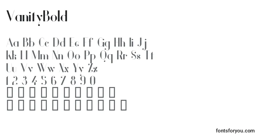 Шрифт VanityBold – алфавит, цифры, специальные символы