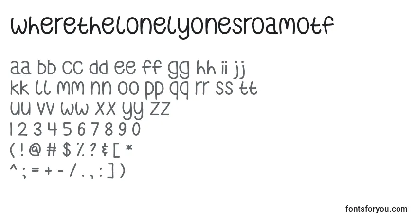 Czcionka WhereTheLonelyOnesRoamOtf – alfabet, cyfry, specjalne znaki