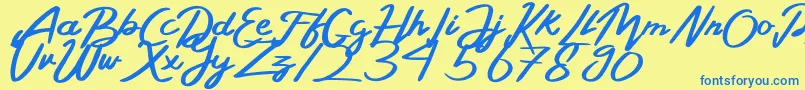 BelladaPersonalLicense-Schriftart – Blaue Schriften auf gelbem Hintergrund