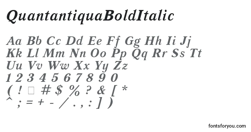 Schriftart QuantantiquaBoldItalic – Alphabet, Zahlen, spezielle Symbole