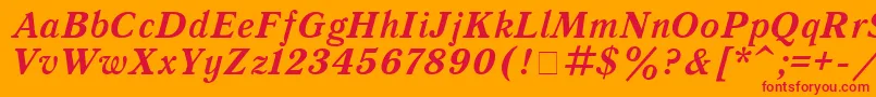 Fonte QuantantiquaBoldItalic – fontes vermelhas em um fundo laranja