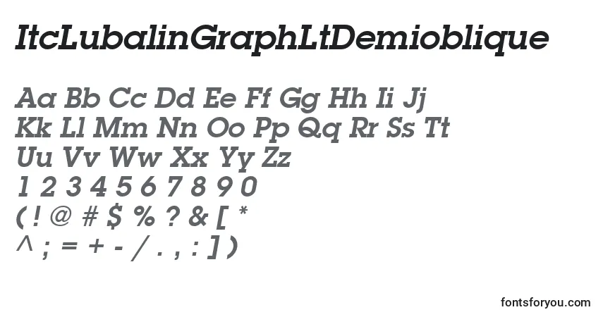 A fonte ItcLubalinGraphLtDemioblique – alfabeto, números, caracteres especiais