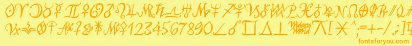 Weitere Informationen zur AstroscriptBold-Schriftart AstroscriptBold-Schriftart – Orangefarbene Schriften auf gelbem Hintergrund
