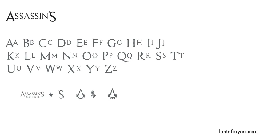 Schriftart Assassin$ – Alphabet, Zahlen, spezielle Symbole