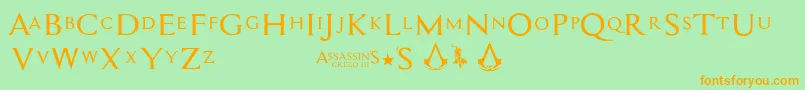 Assassin$-Schriftart – Orangefarbene Schriften auf grünem Hintergrund