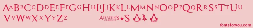 Weitere Informationen zur Assassin$-Schriftart Assassin$-Schriftart – Rote Schriften auf rosa Hintergrund