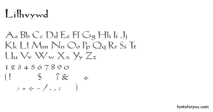 Lilhvywd-fontti – aakkoset, numerot, erikoismerkit