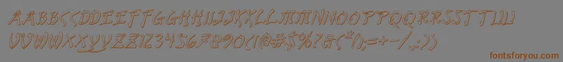 フォントBushidoShadowItalic – 茶色の文字が灰色の背景にあります。